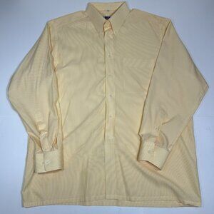 Vintage Lero Solo Men Button Down Dress Shirt Striped Yellow White Pocket 44 Cm